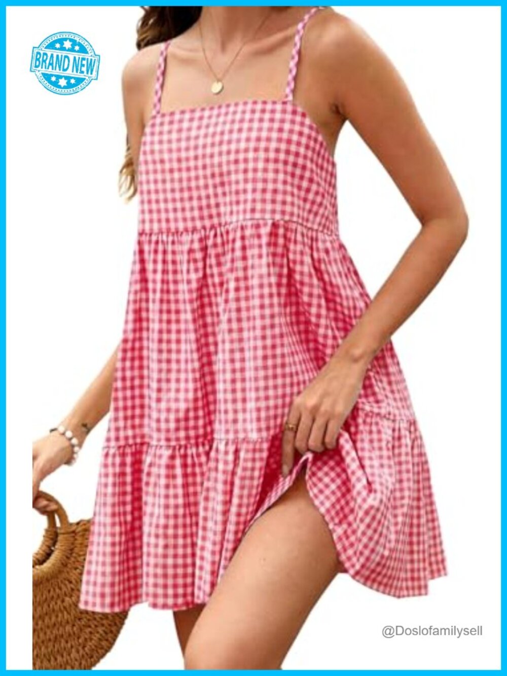 Women's Gingham Mini Dress Beach Casual Sleeveless with Pockets